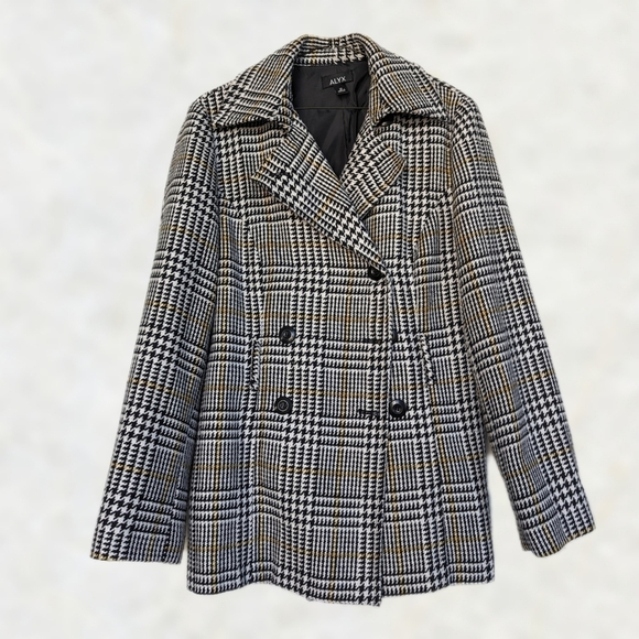 Alyx Houndstooth Check Short Pea Coat in Black, Yellow, White (Alyx 12 = US M) - Picture 2 of 9